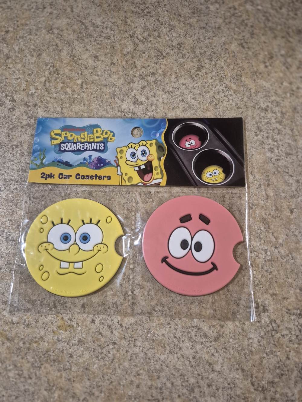 SpongeBob Squarepants Yellow & Pink 2-Pack Car Coasters Brand New In Package.